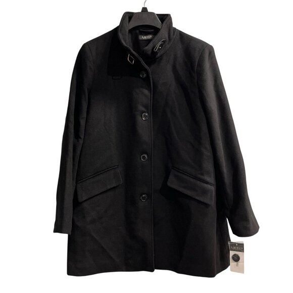 Lauren Ralph Lauren Coat Womens 14 Black Wool Tab Front Old Money Preppy Capsule - Picture 1 of 13